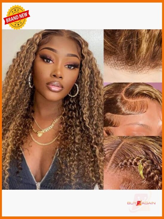 Human Hair Lace Front Wig 180% Density Highlight Water Wave Curly
